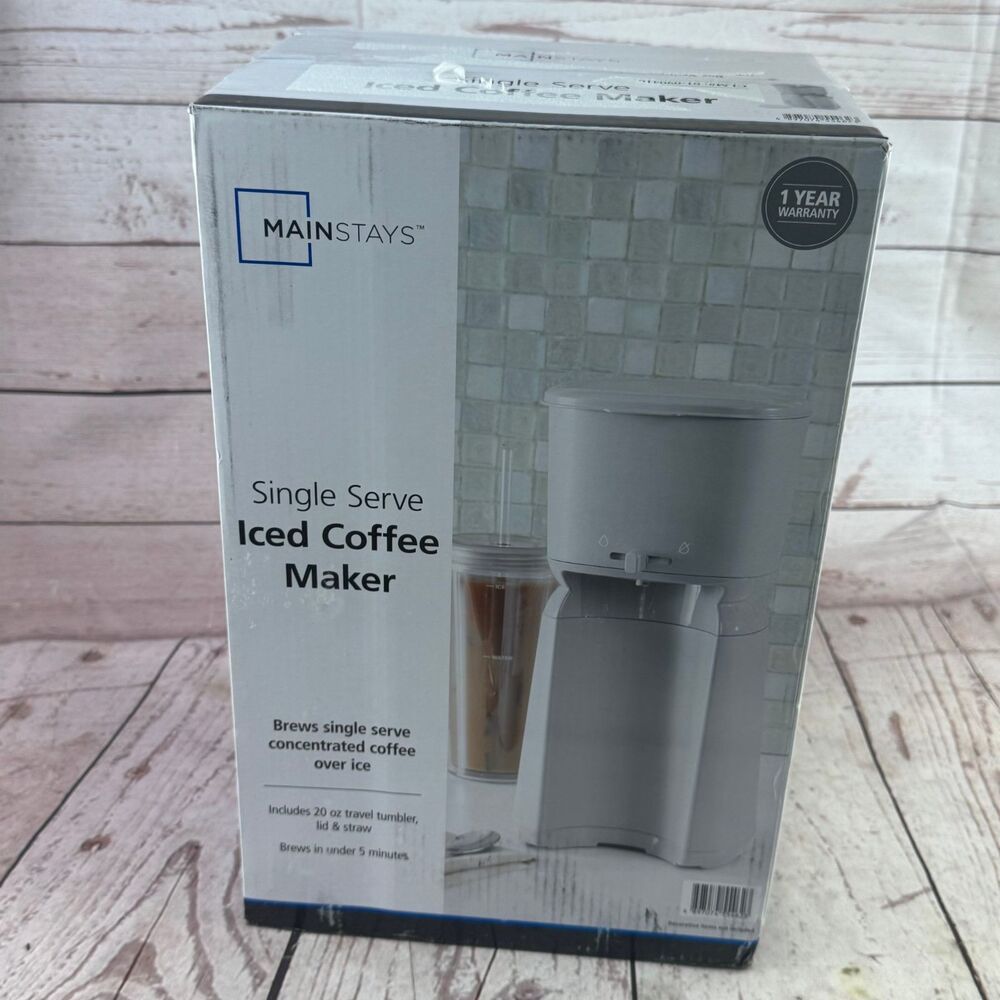 Mainstays Single Serve Iced Coffee Maker 20 Oz Soft Silver